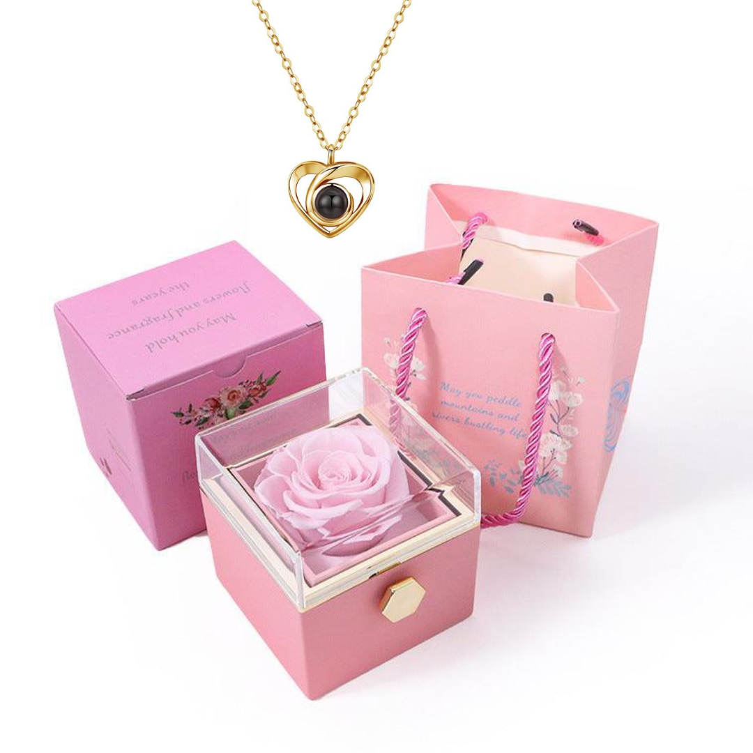 Caixa Rotativa Rosa Real & Colar Projeção Com Foto