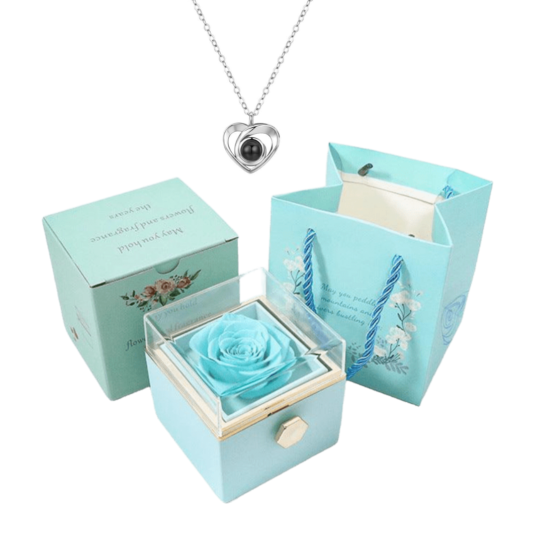 Caixa Rotativa Rosa Real & Colar Projeção Com Foto