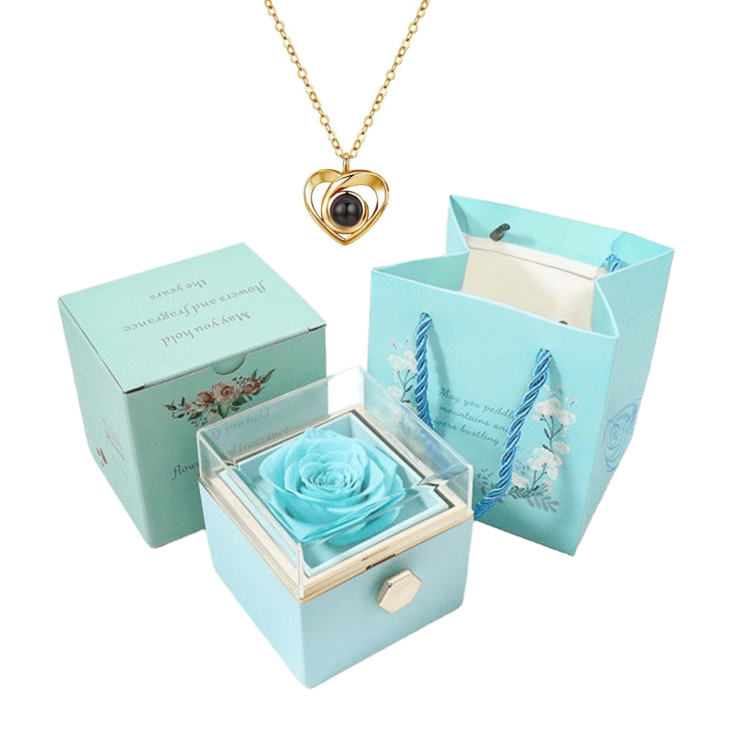 Caixa Rotativa Rosa Real & Colar Projeção Com Foto