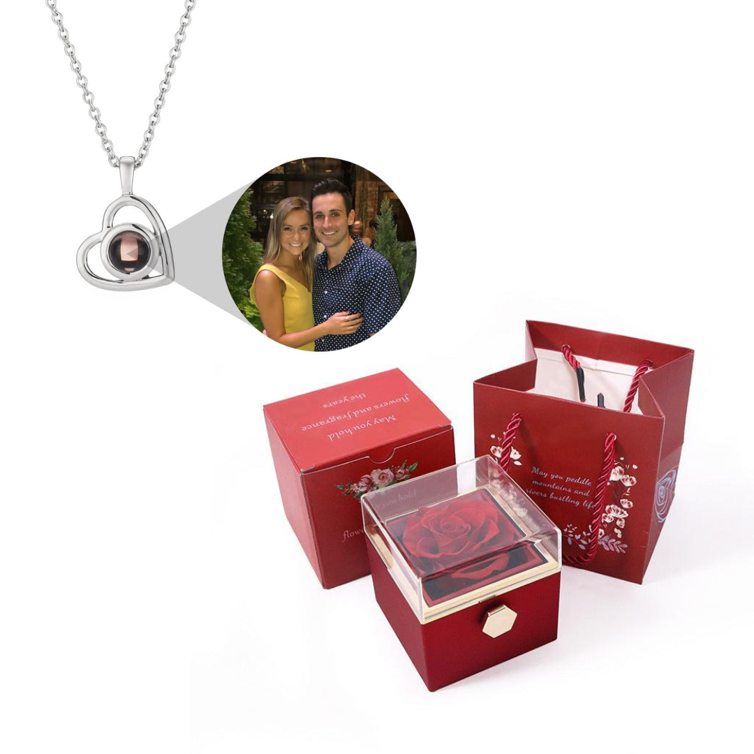 Caixa Rotativa Rosa Real & Colar Projeção Com Foto