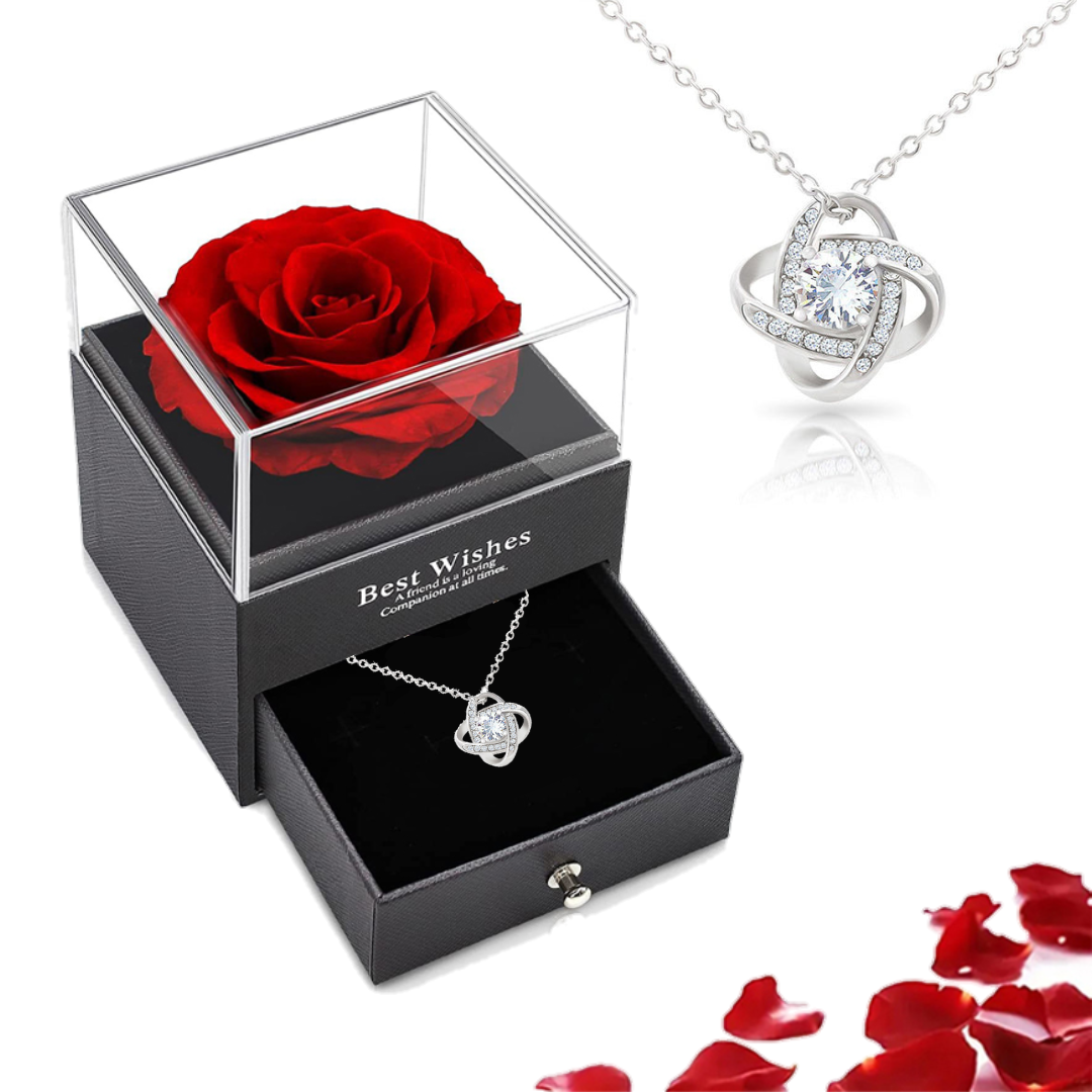 Caixa Com Rosa Real & Colar Esterlina