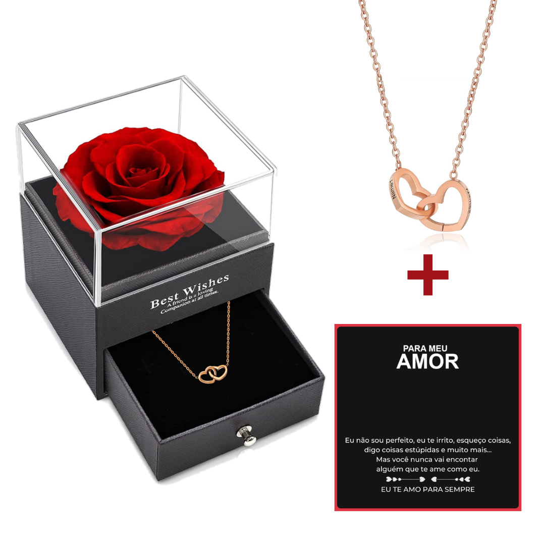 Caixa Com Rosa Real & Colar Dual Love Personalizado