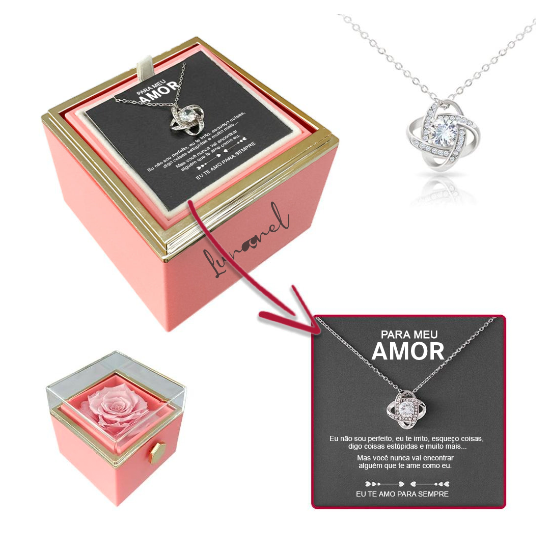 Caixa Rotativa Rosa Real & Colar Esterlina