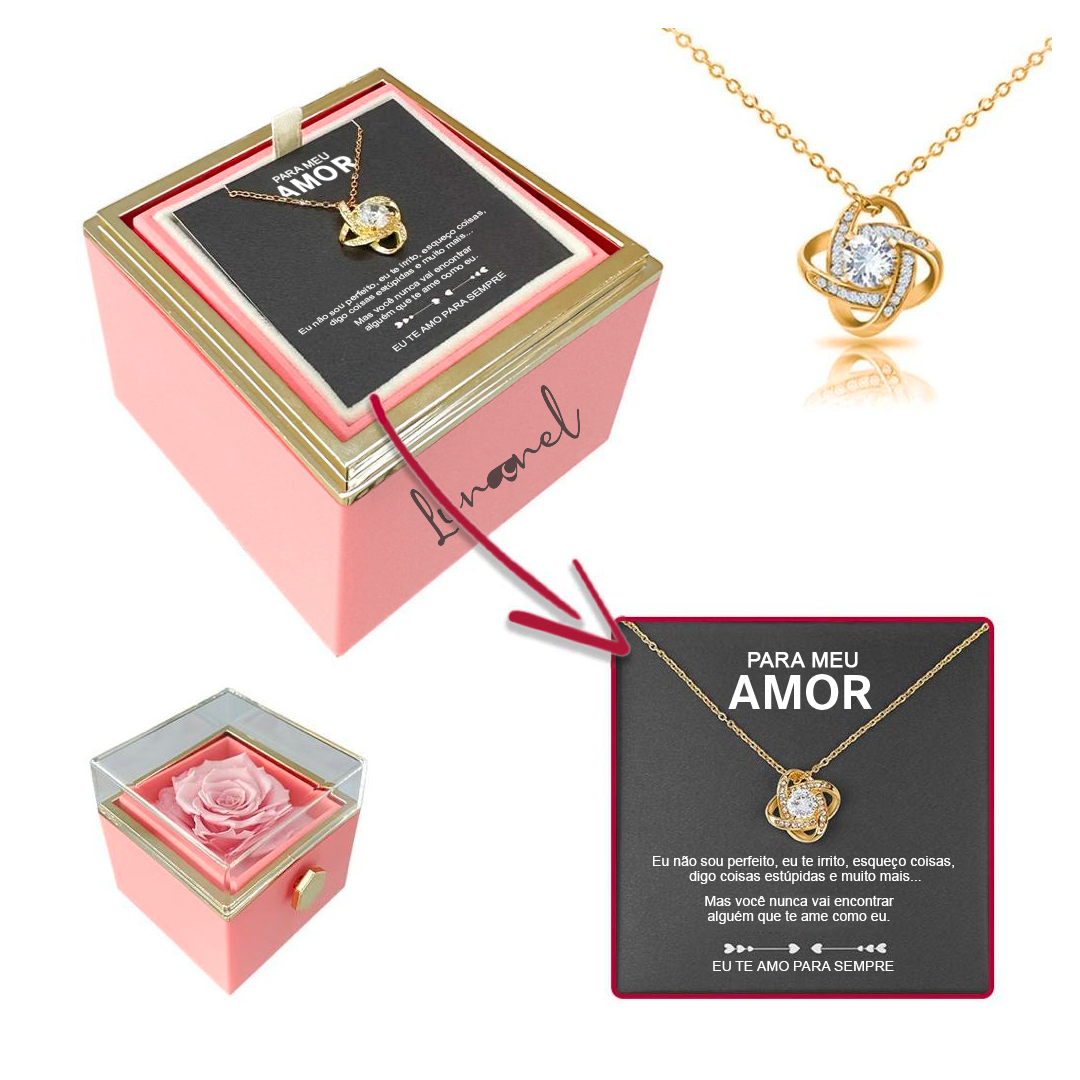 Caixa Rotativa Rosa Real & Colar Esterlina