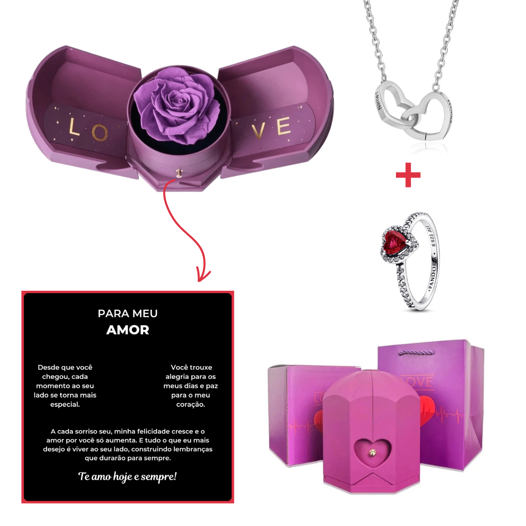 Caixa Asas & Colar Personalizado + Anel Solitário De Brinde