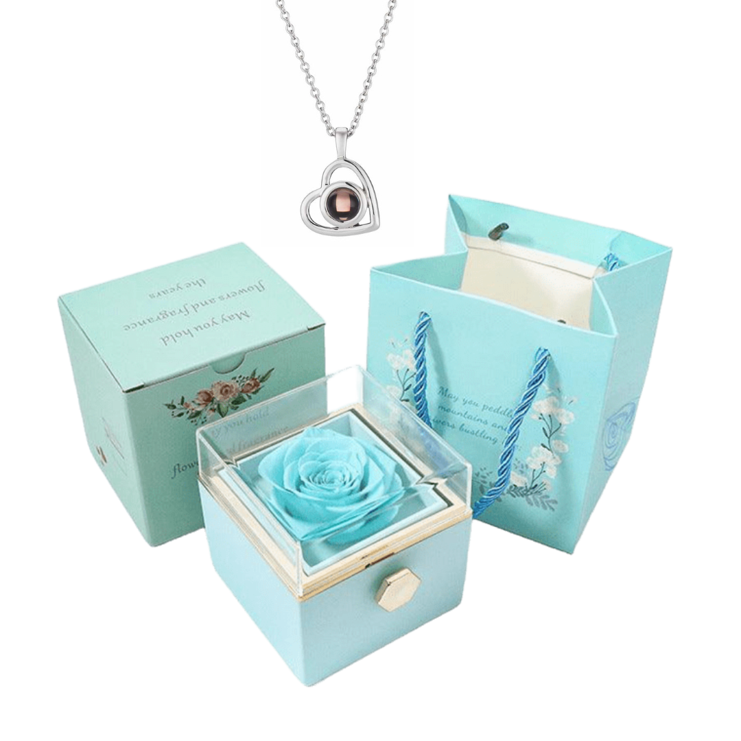 Caixa Rotativa Rosa Real & Colar Projeção Com Foto