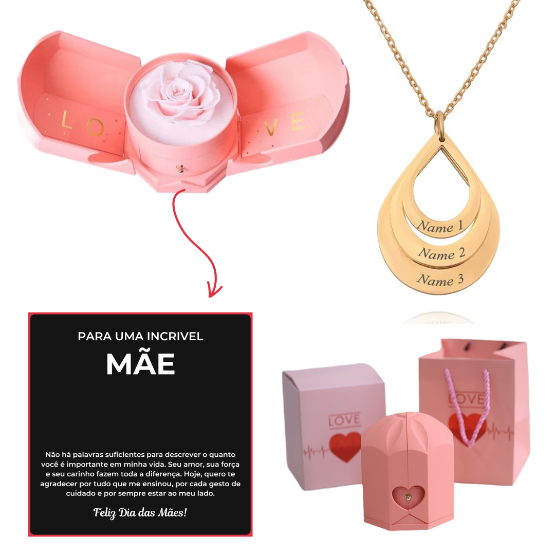 Caixa Asas & Colar Pingo Personalizado Com Nomes