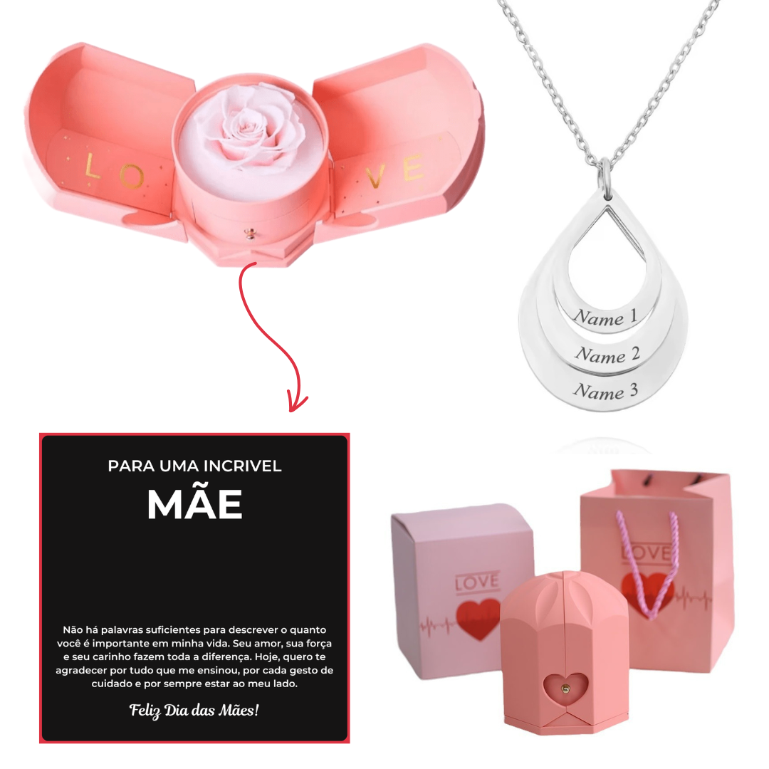 Caixa Asas & Colar Pingo Personalizado Com Nomes