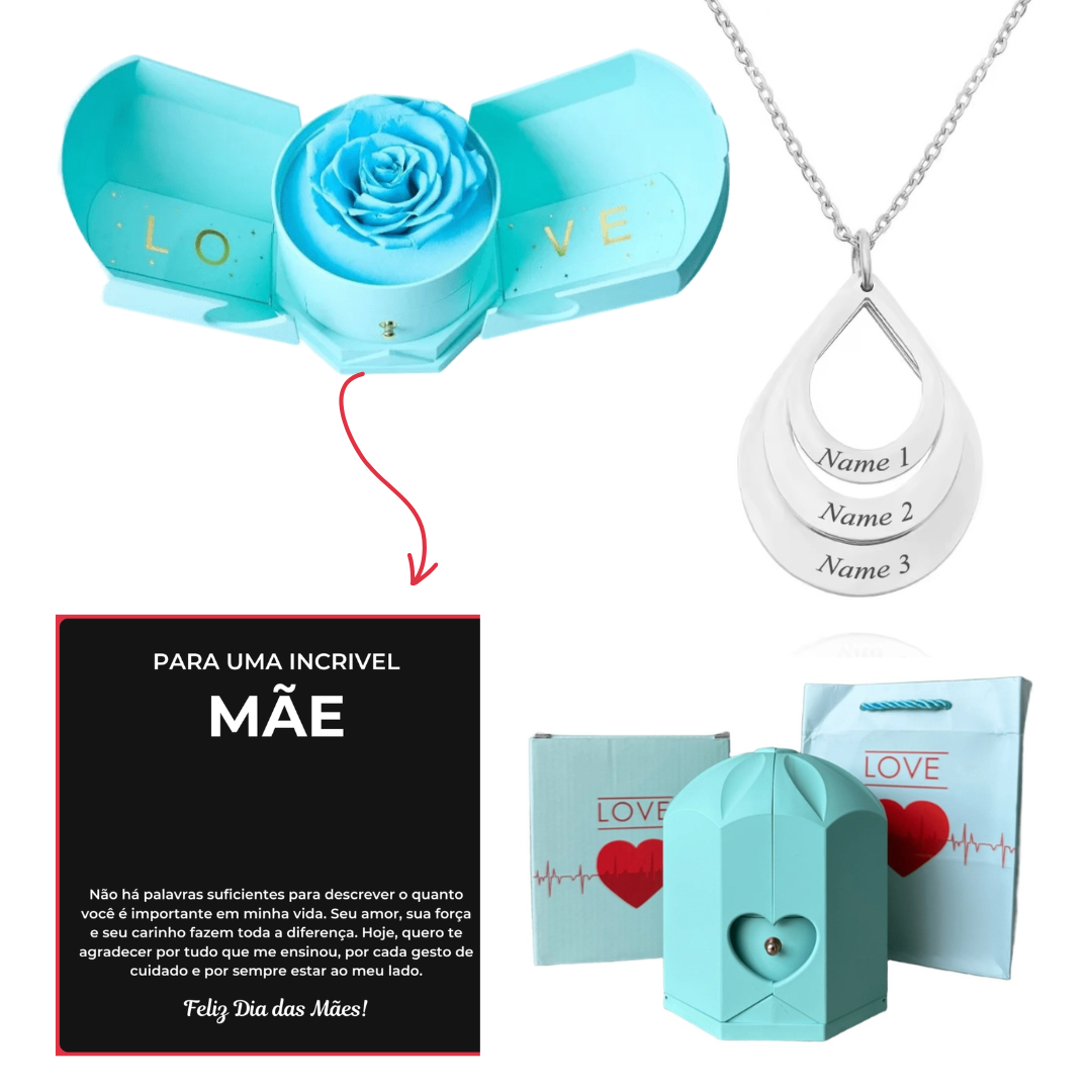 Caixa Asas & Colar Pingo Personalizado Com Nomes