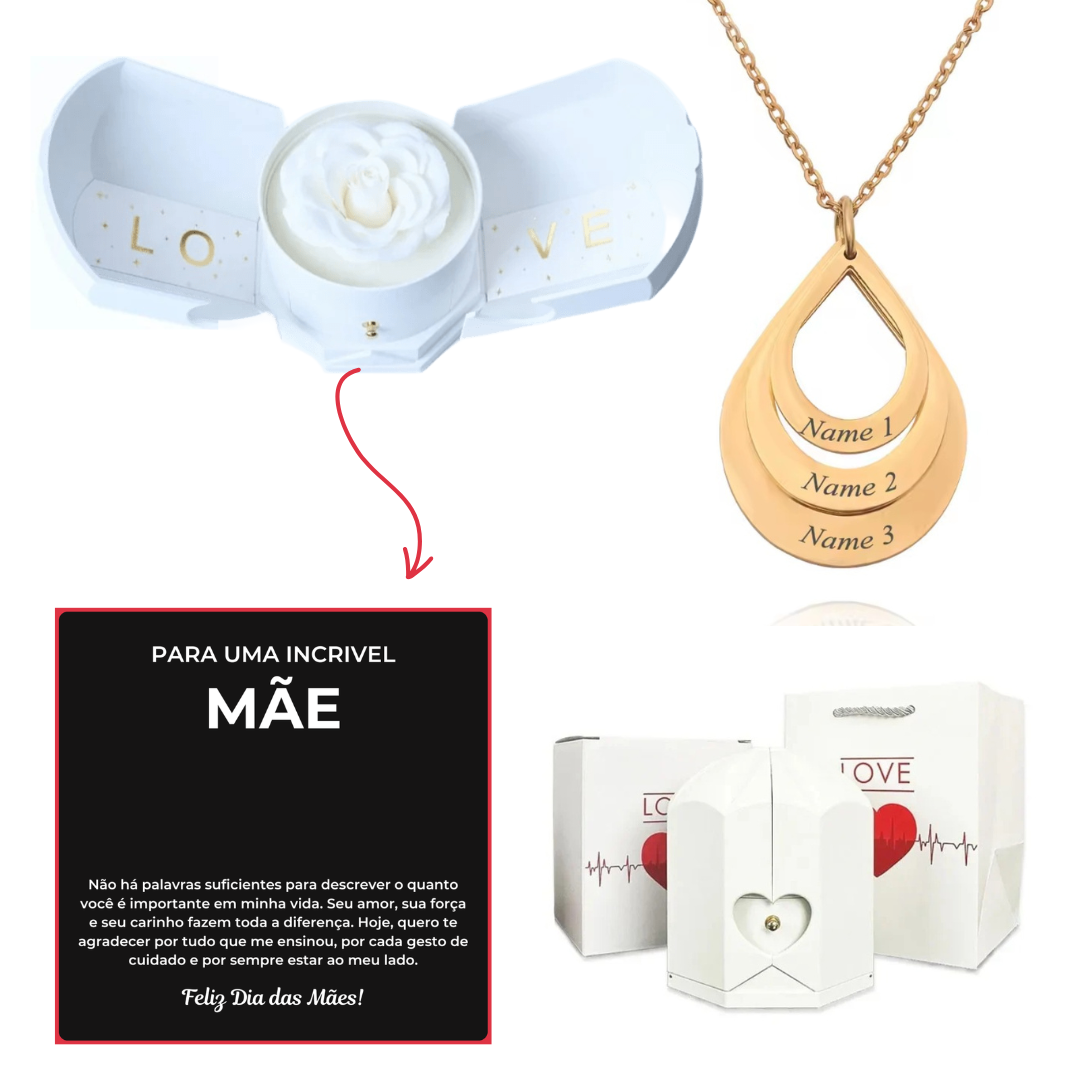 Caixa Asas & Colar Pingo Personalizado Com Nomes