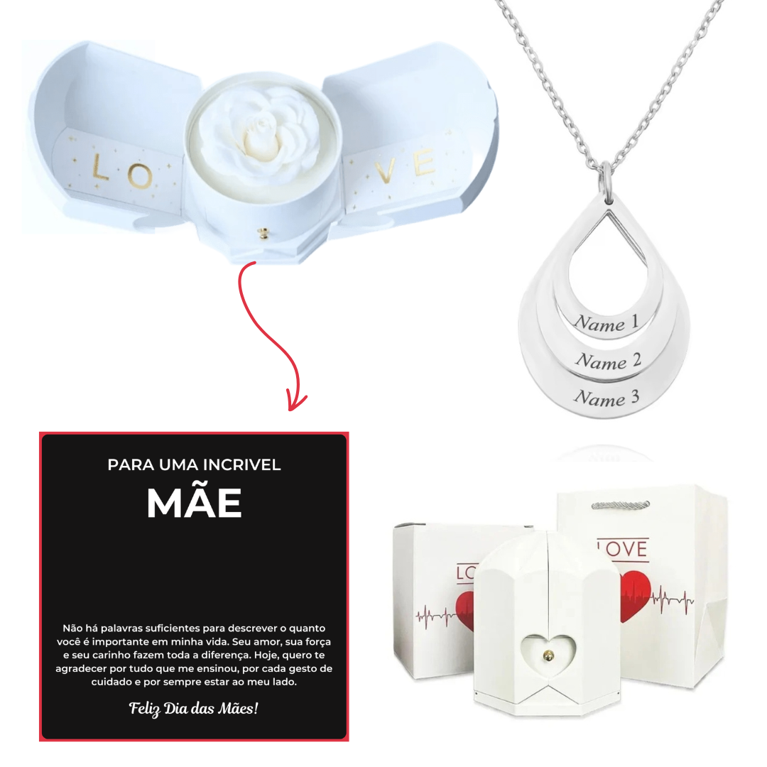 Caixa Asas & Colar Pingo Personalizado Com Nomes