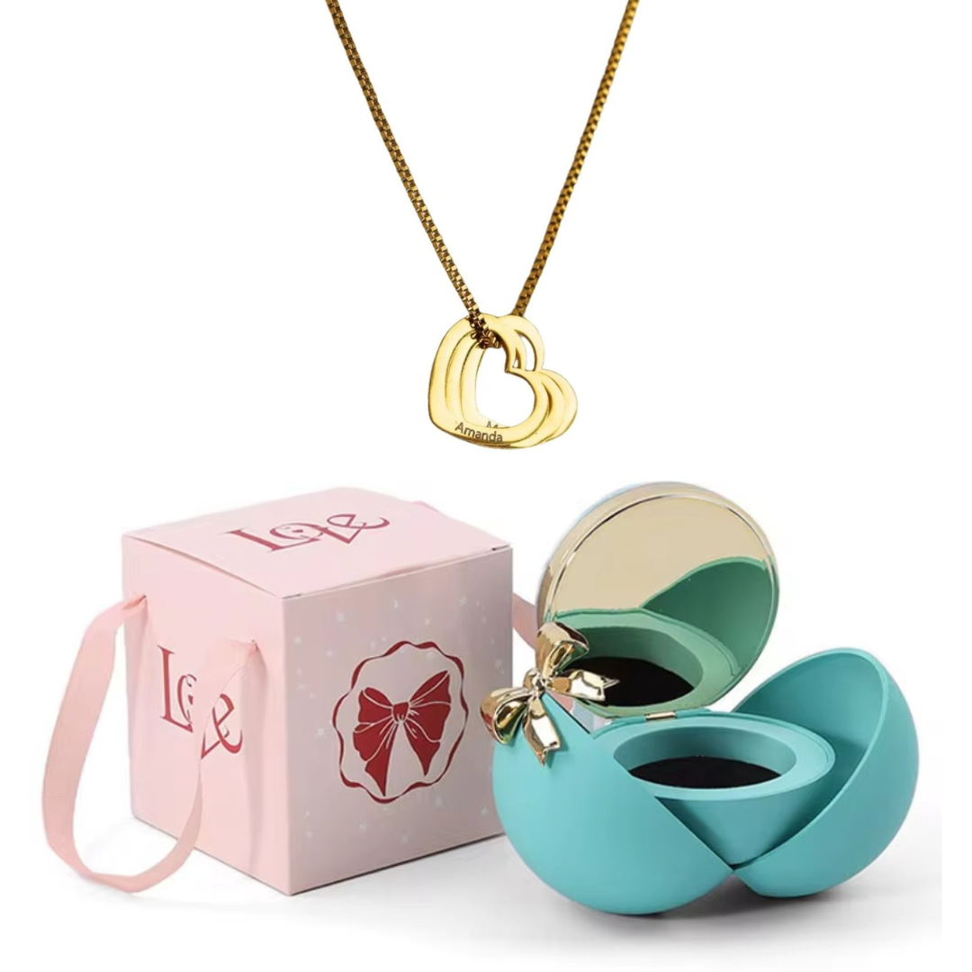 Caixa Laço Eterno & Colar Corações Personalizados
