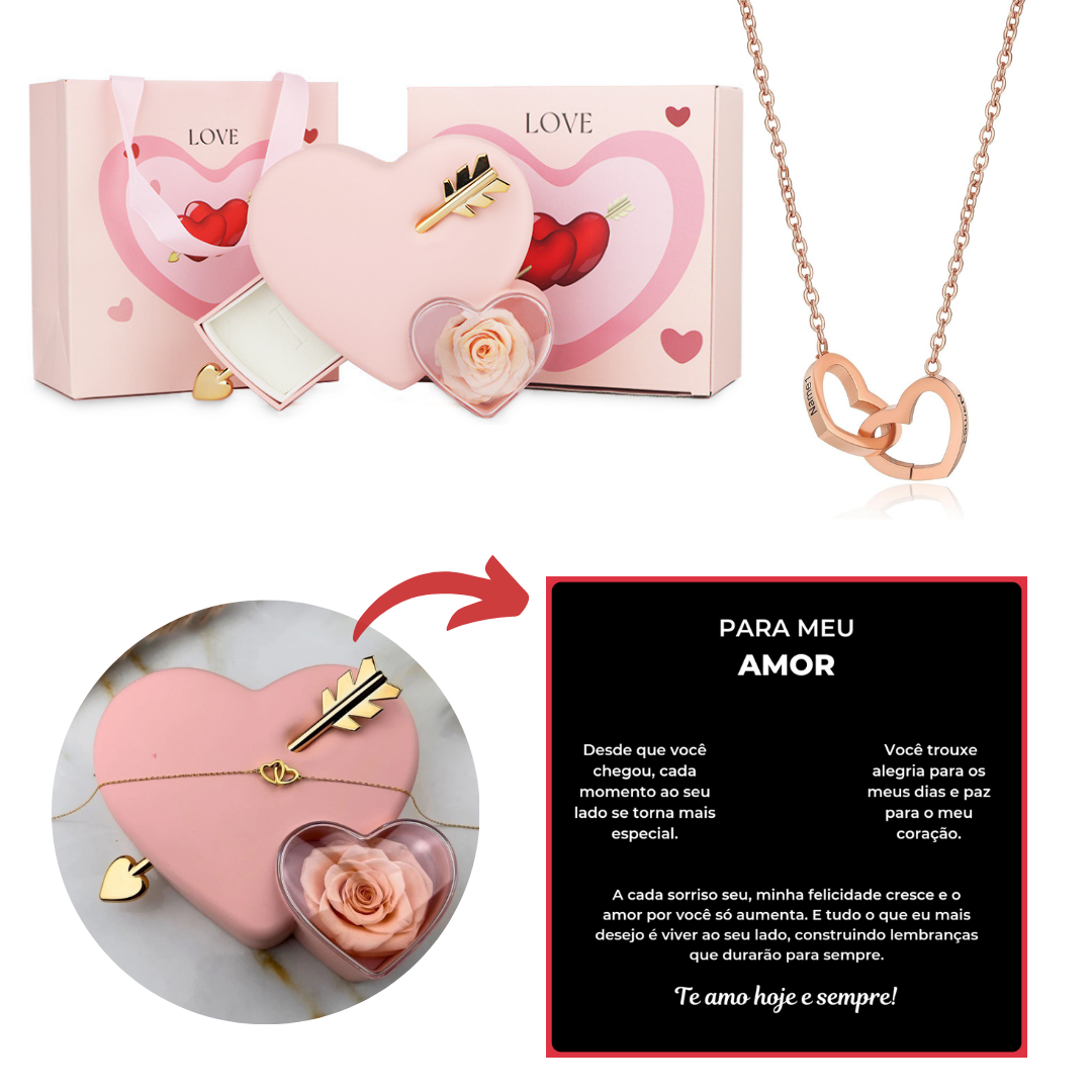Caixa Cupido & Colar Dual Love Personalizavel