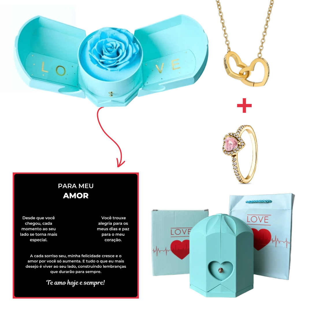 Caixa Asas & Colar Personalizado + Anel Solitário De Brinde