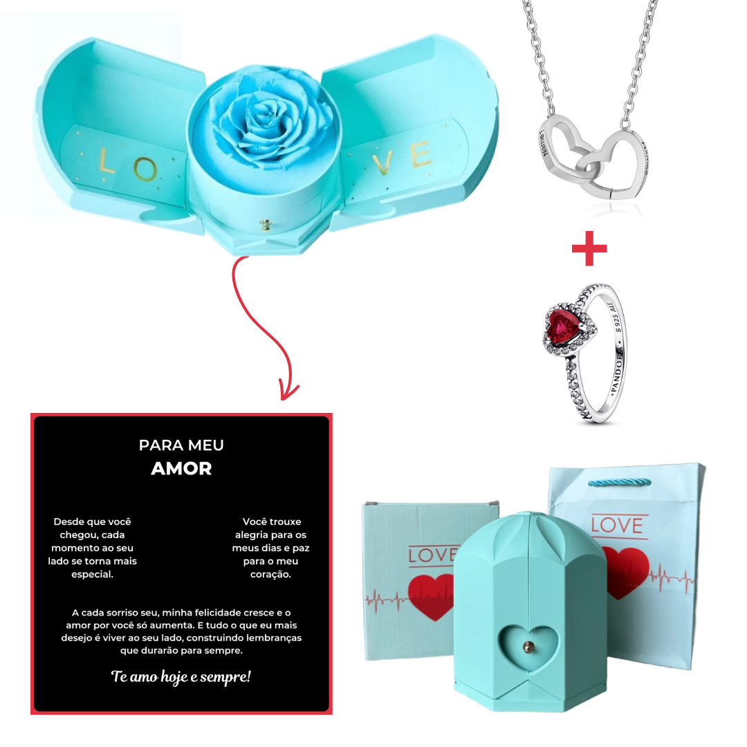 Caixa Asas & Colar Personalizado + Anel Solitário De Brinde