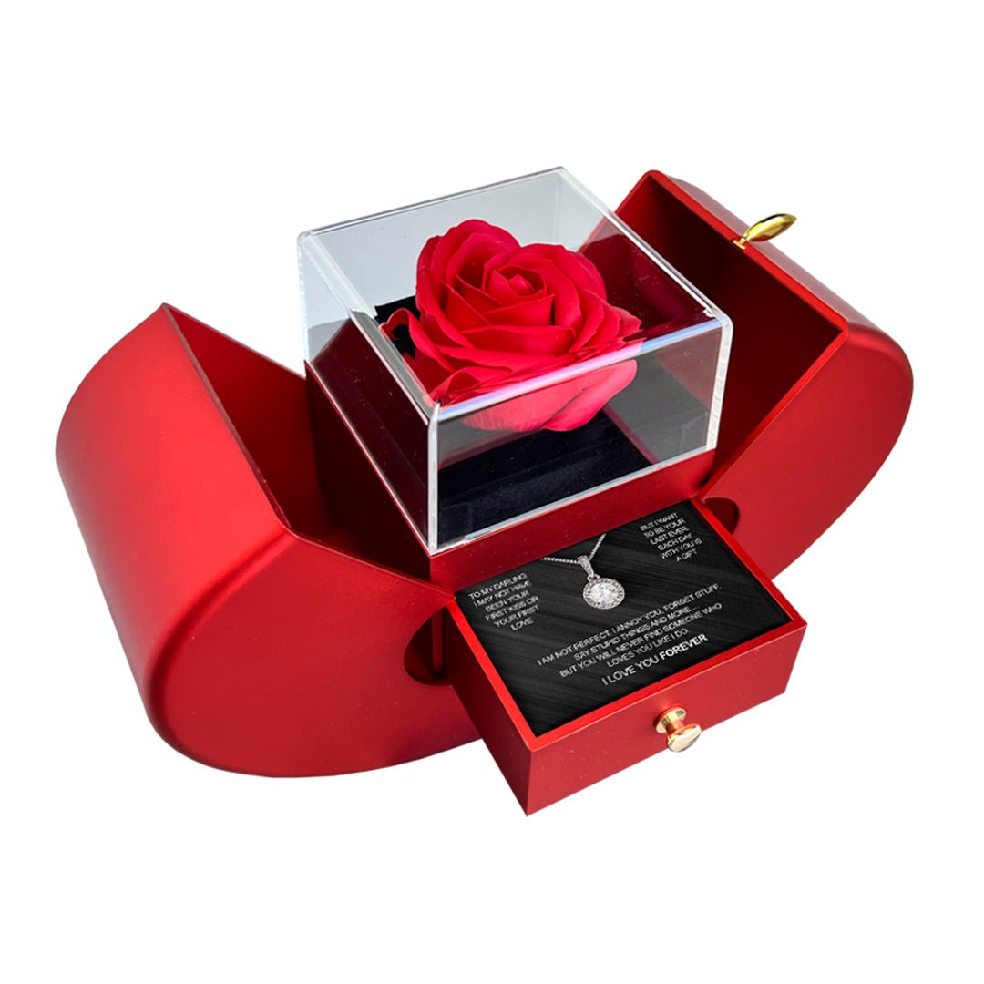 Caixa Maçã Com Rosa & Colar Aurora