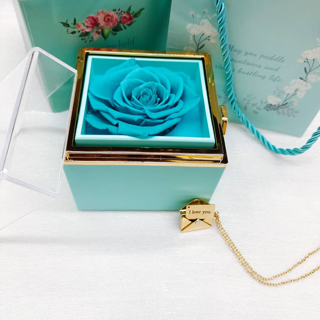 Caixa Rotativa Rosa Real & Colar Envelope Personalizado