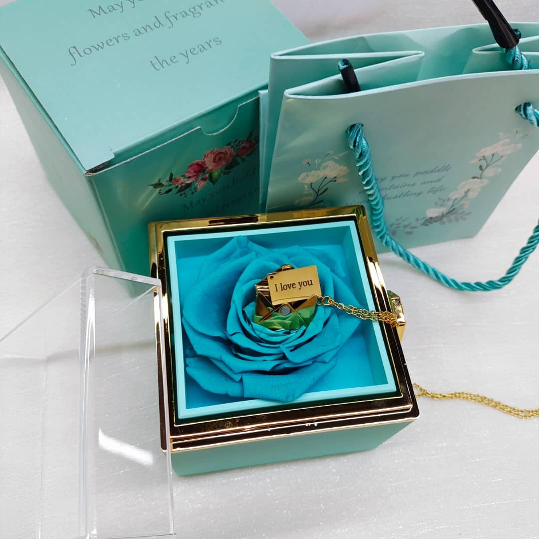 Caixa Rotativa Rosa Real & Colar Envelope Personalizado