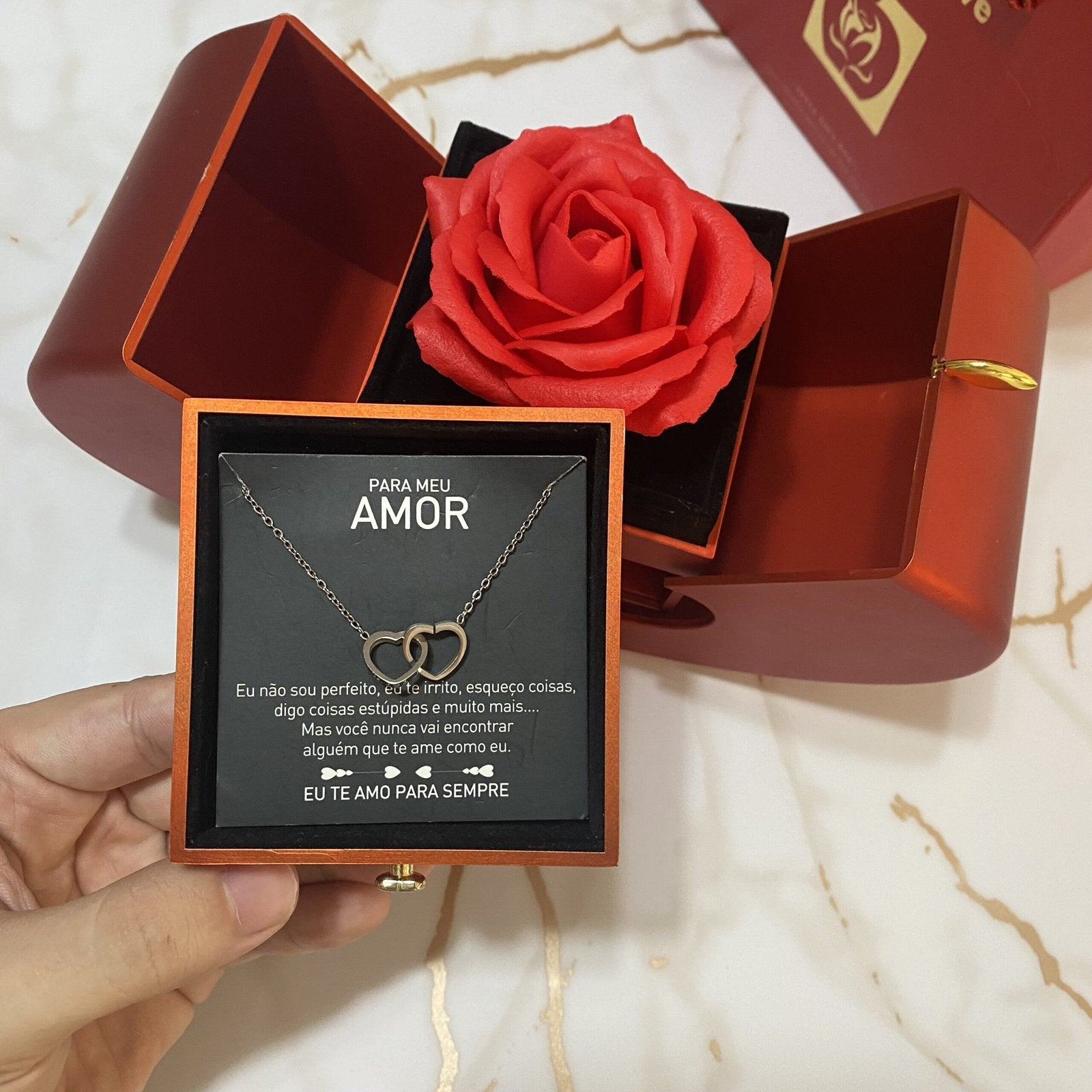 Caixa Maçã Com Rosa & Colar Dual Love Personalizado