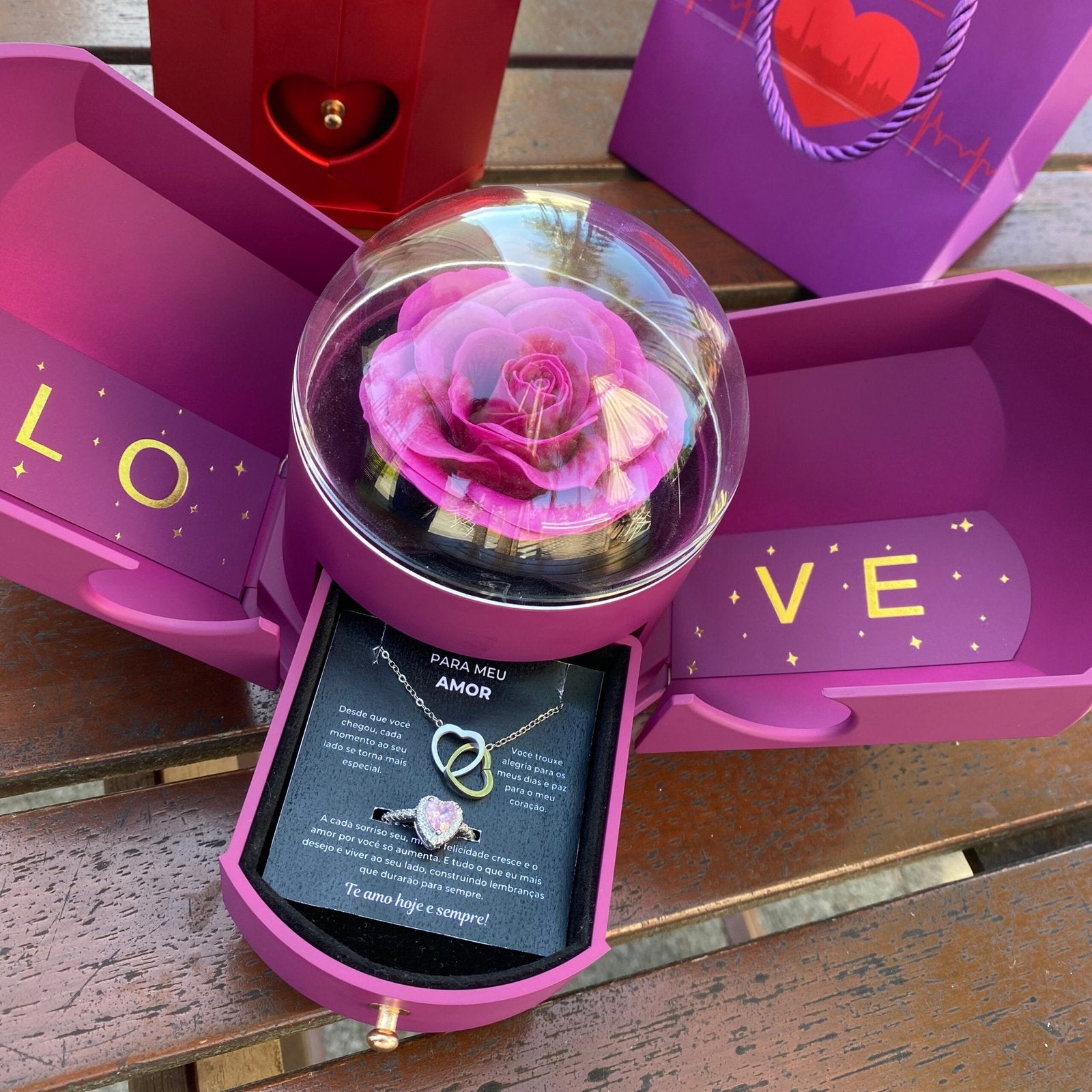 Caixa Asas & Colar Personalizado + Anel Solitário De Brinde