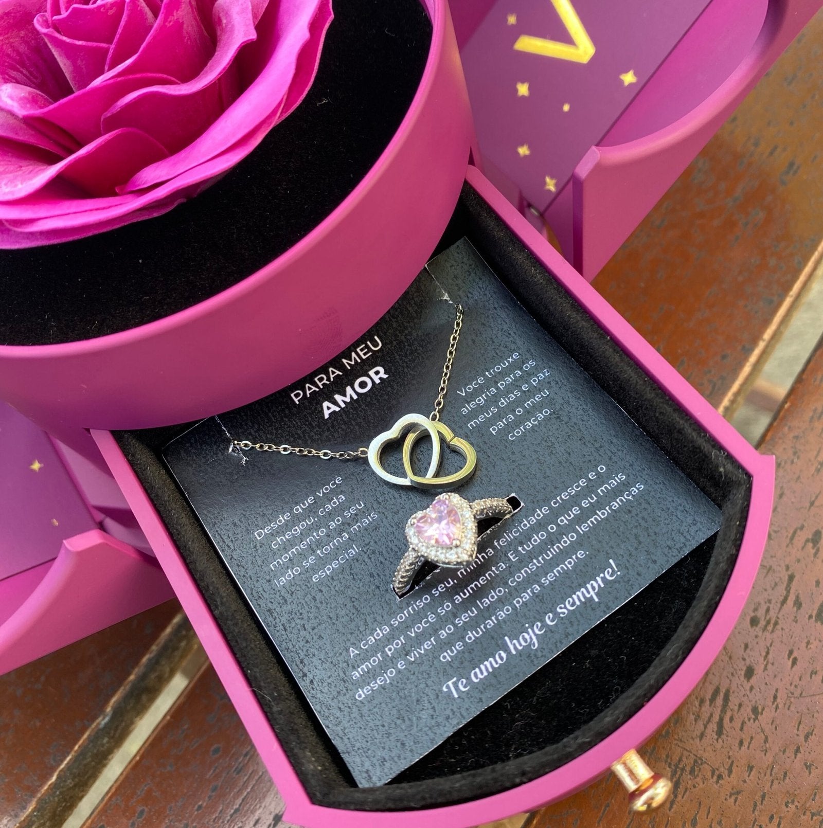 Caixa Asas & Colar Personalizado + Anel Solitário De Brinde