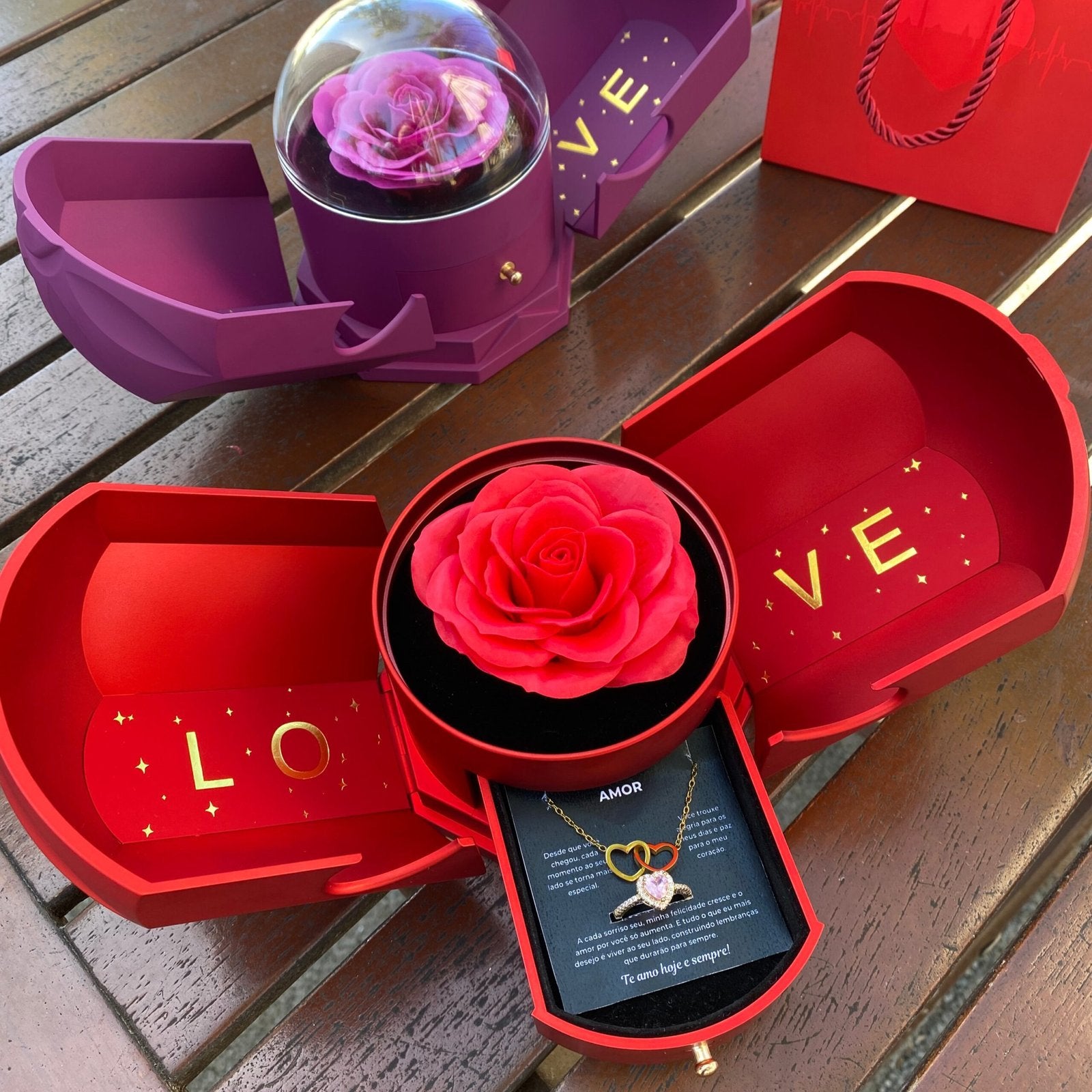 Caixa Asas & Colar Personalizado + Anel Solitário De Brinde