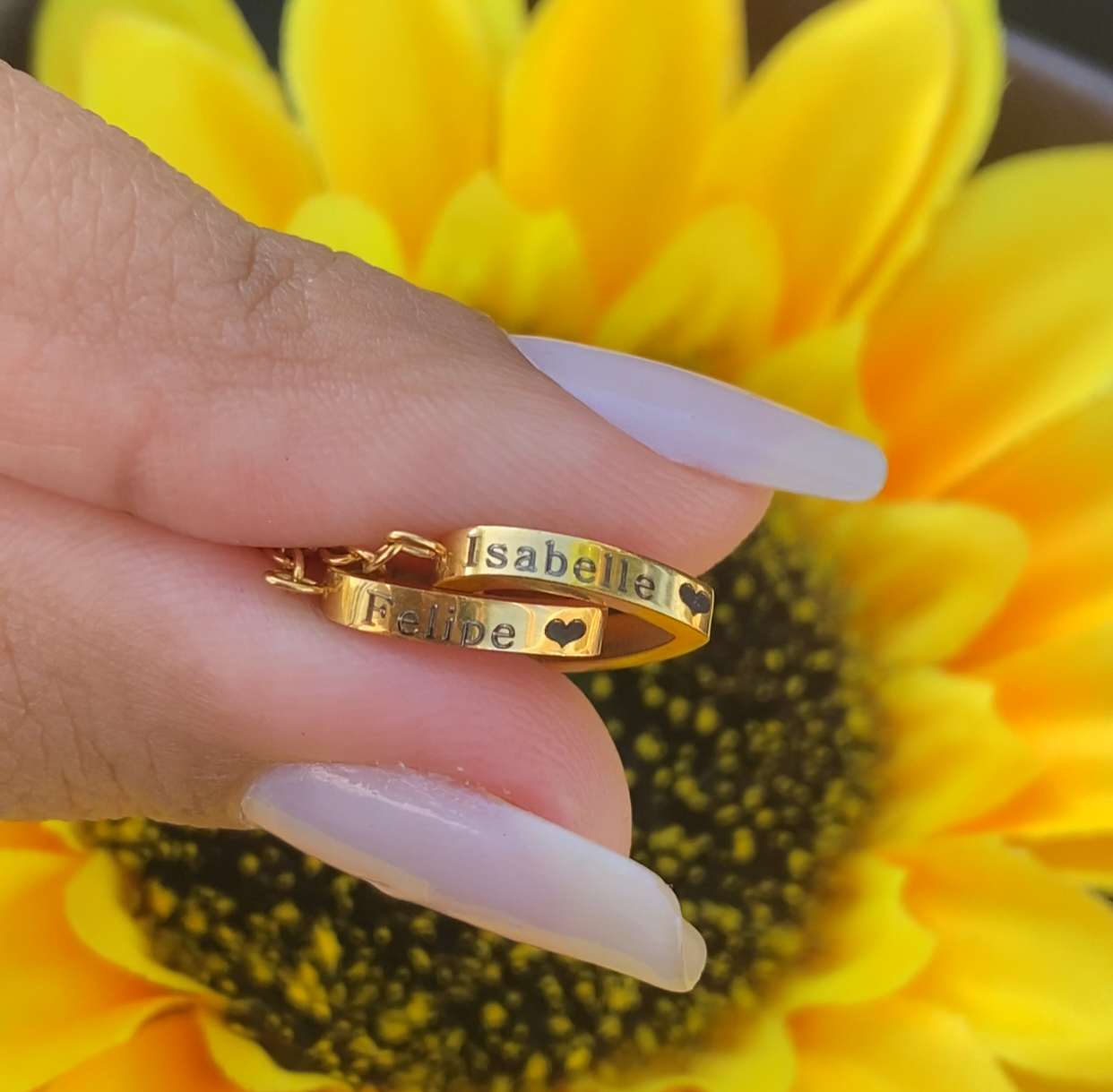 Caixa Rosa Girassol & Colar Dual Love Personalizado