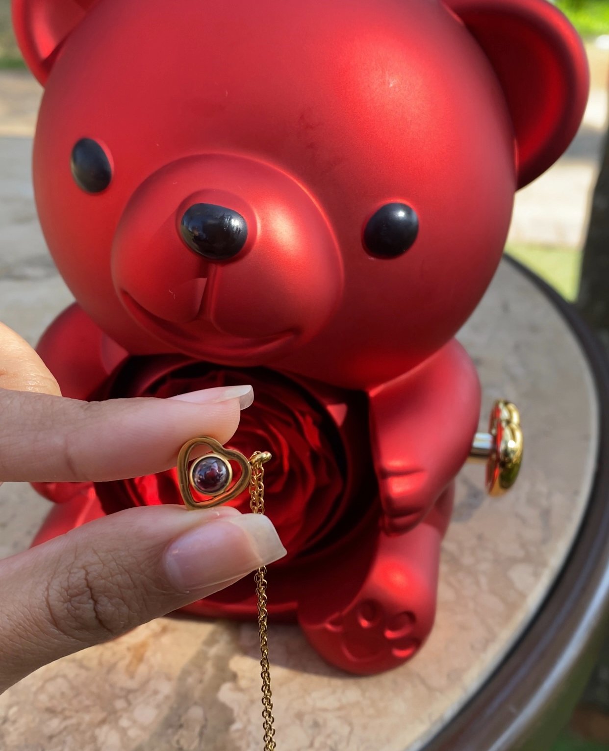 Urso Rotativo Com Rosa Real & Colar Projeção Com Foto