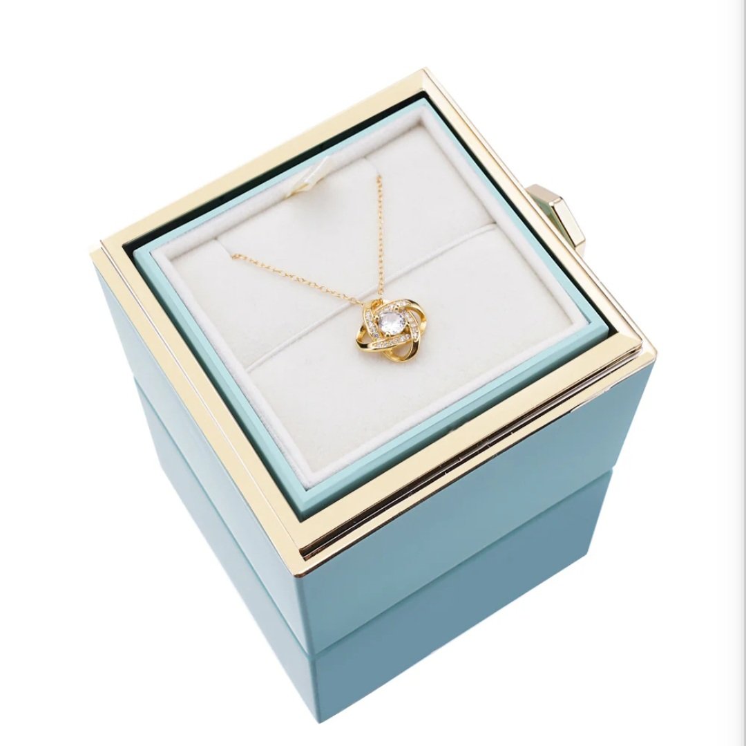 Caixa Rotativa Rosa Real & Colar Esterlina