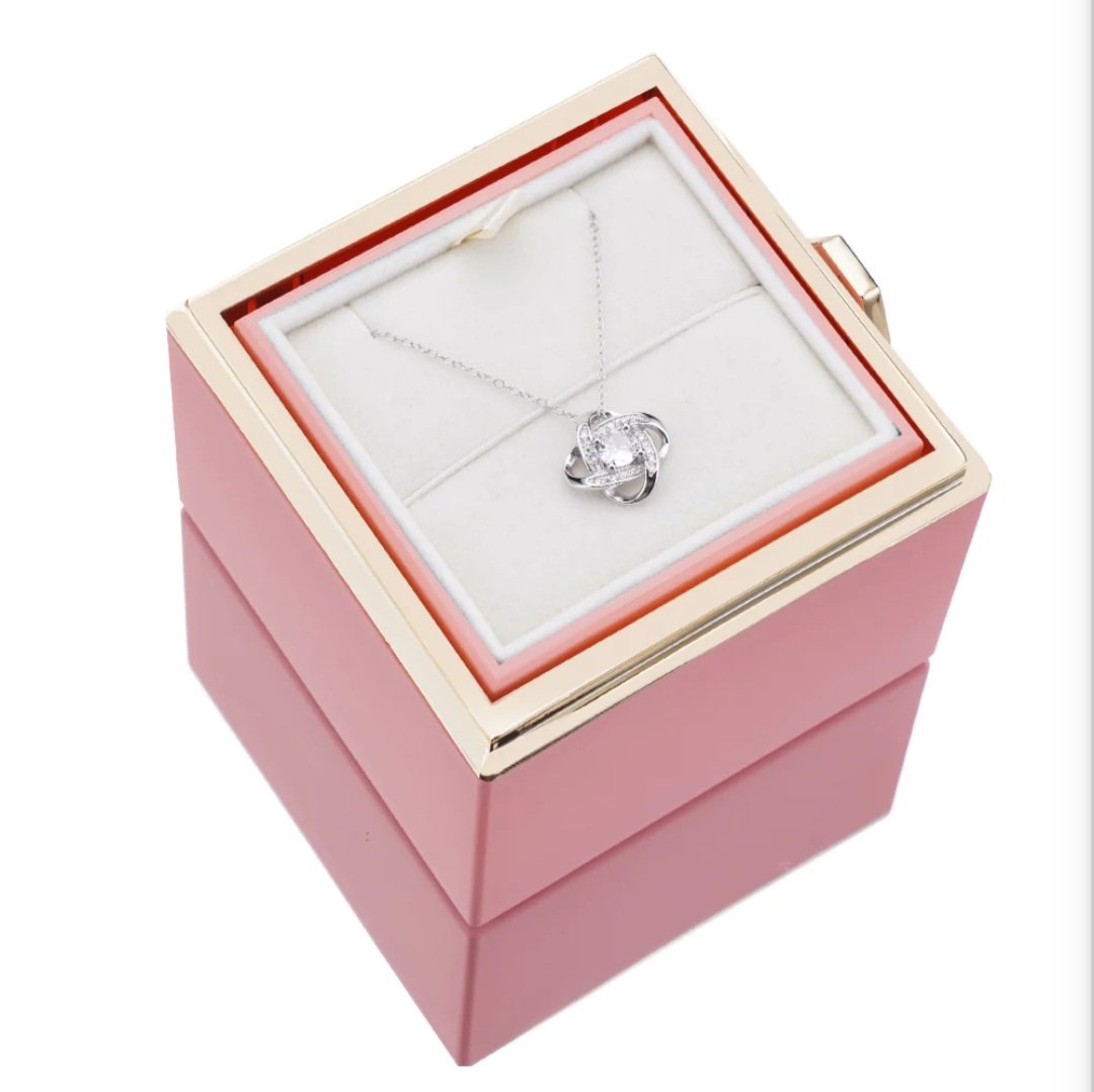 Caixa Rotativa Rosa Real & Colar Esterlina