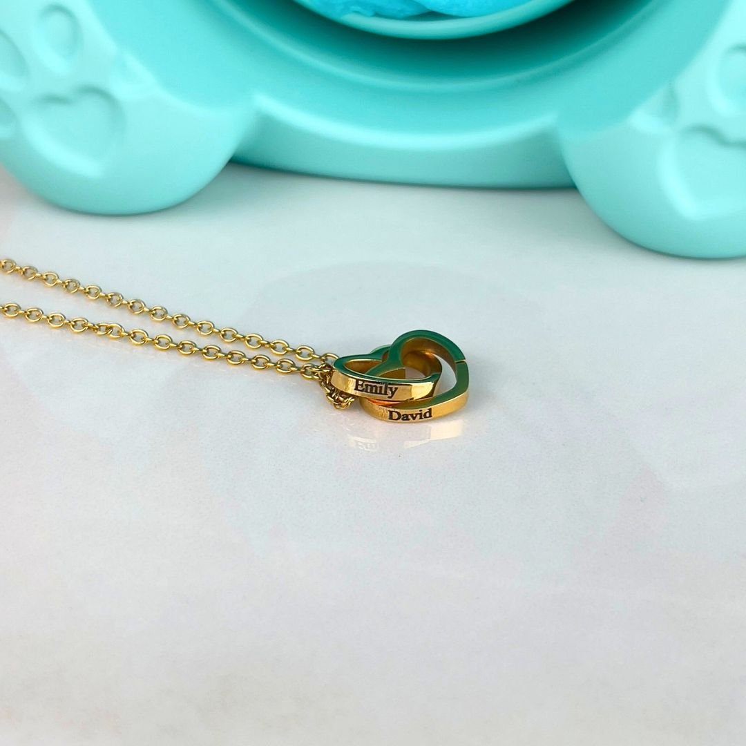 Urso Rotativo Com Rosa Real & Colar Dual Love Personalizado