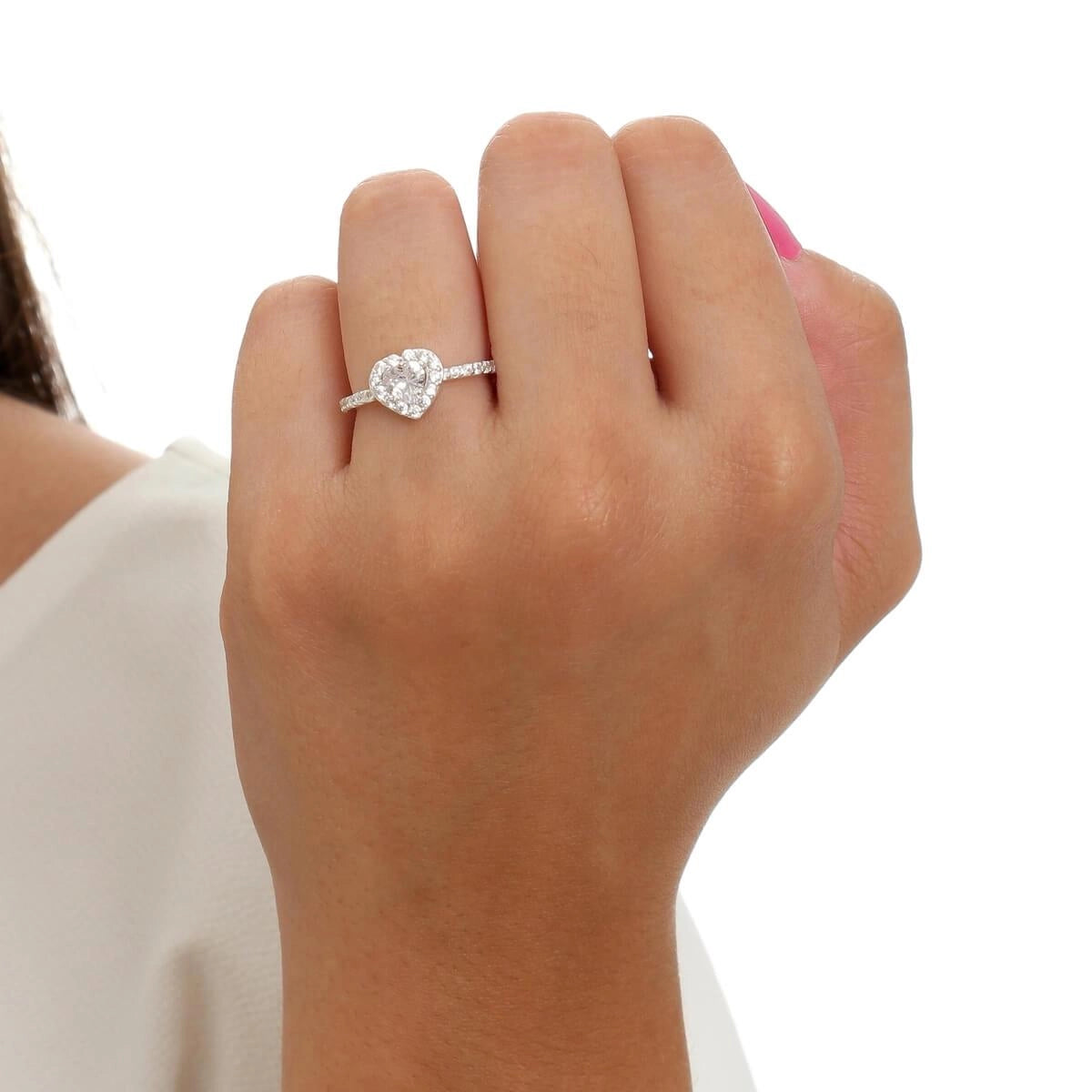 Anel Solitário Coração Com Pedras (Ajustavel)