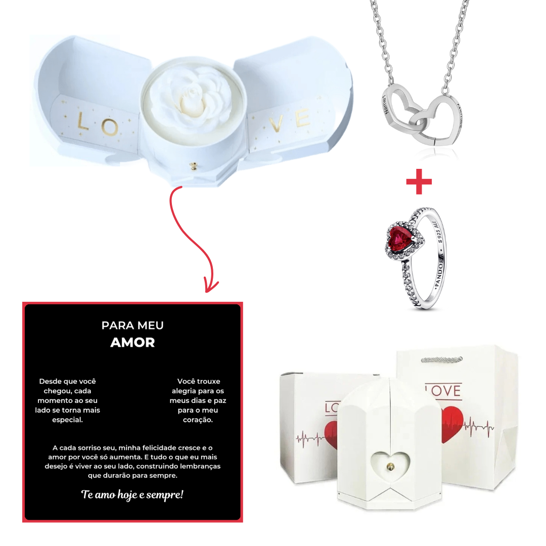 Caixa Asas & Colar Personalizado + Anel Solitário De Brinde