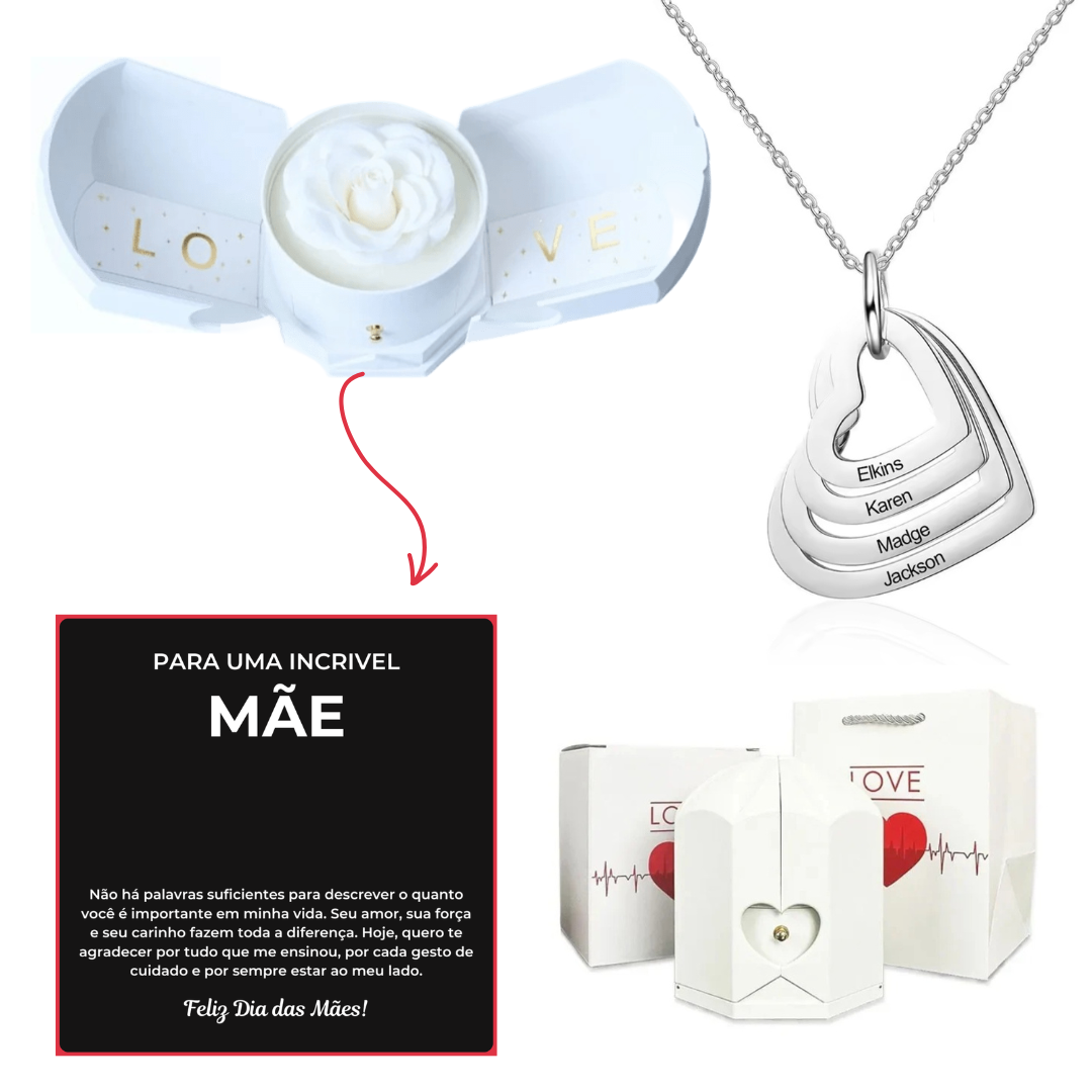 Caixa Asas & Colar Amor Fraterno Personalizado Com Nomes