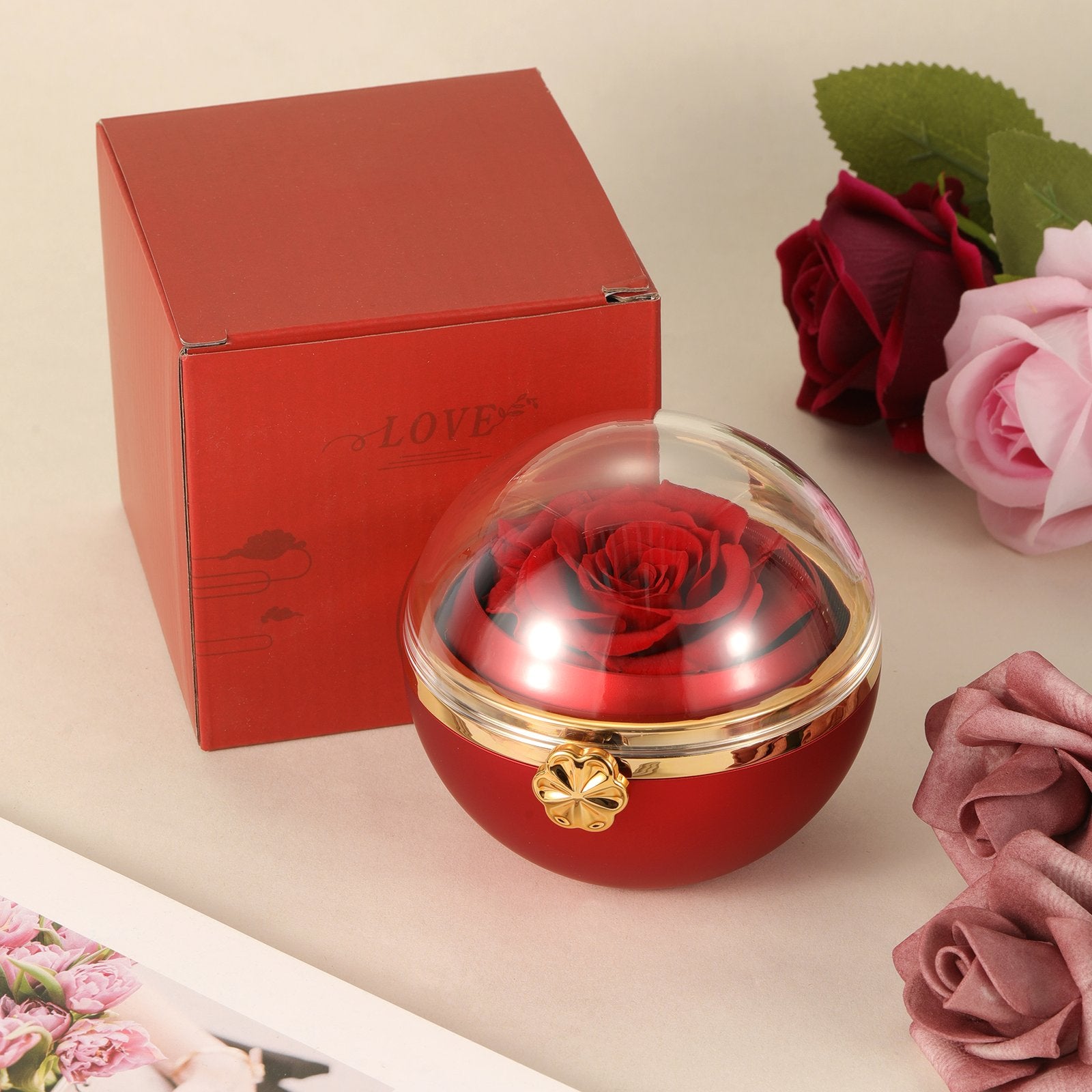 Caixa Rotativa Com Rosa & Colar Dual Love Personalizado