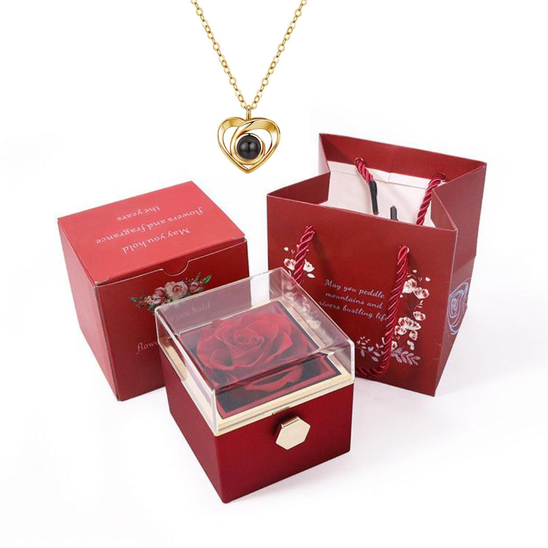 Caixa Rotativa Rosa Real & Colar Projeção Com Foto