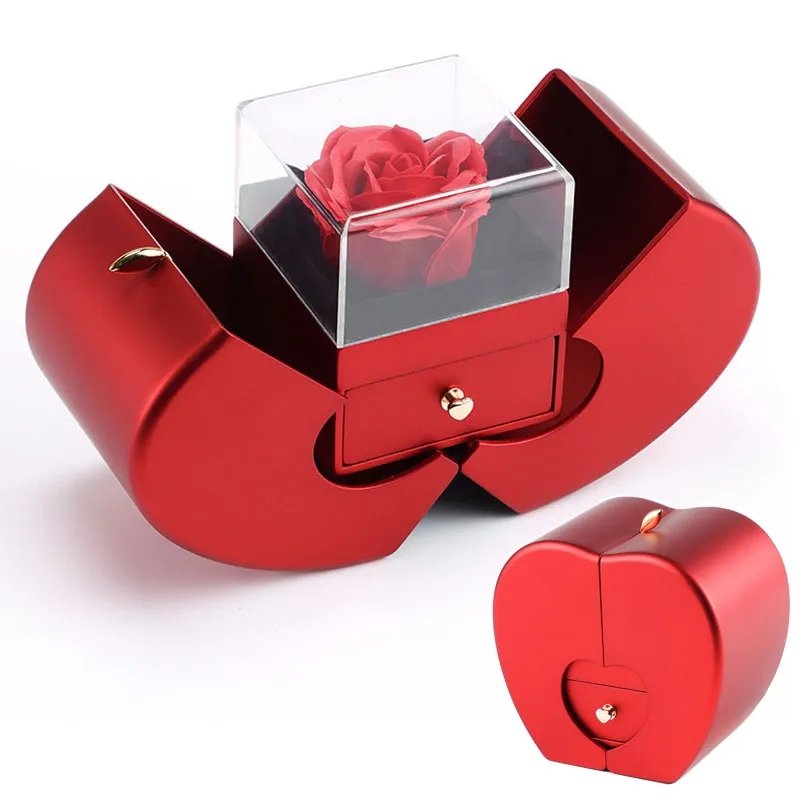 Caixa Maçã Com Rosa & Colar Dual Love Personalizado