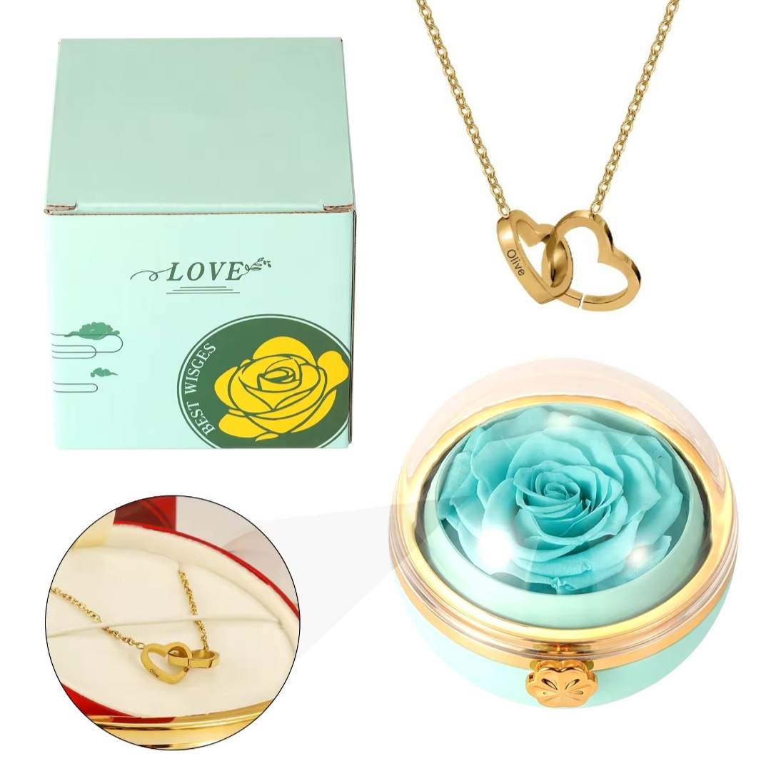 Caixa Rotativa Com Rosa & Colar Dual Love Personalizado