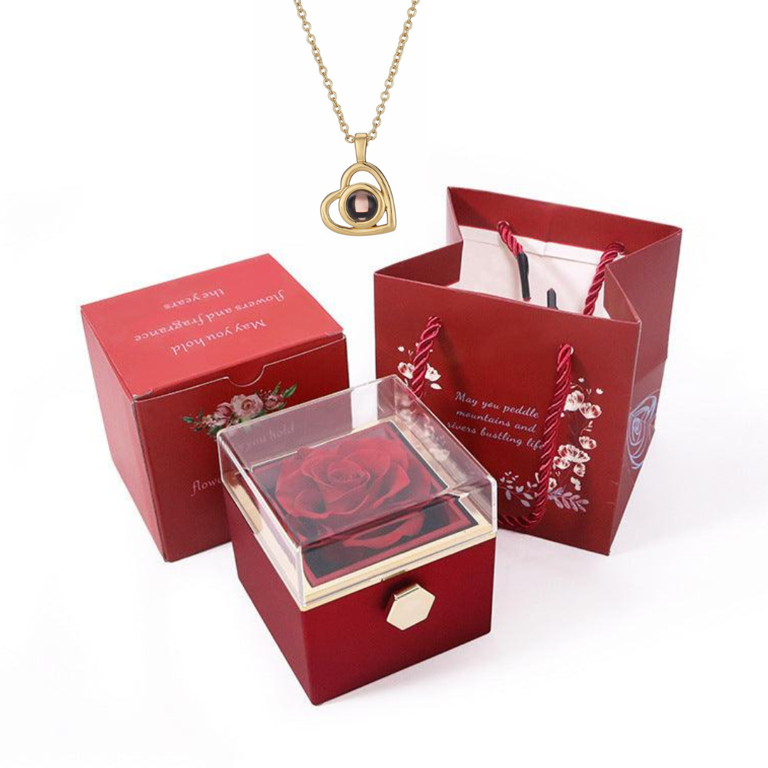 Caixa Rotativa Rosa Real & Colar Projeção Com Foto