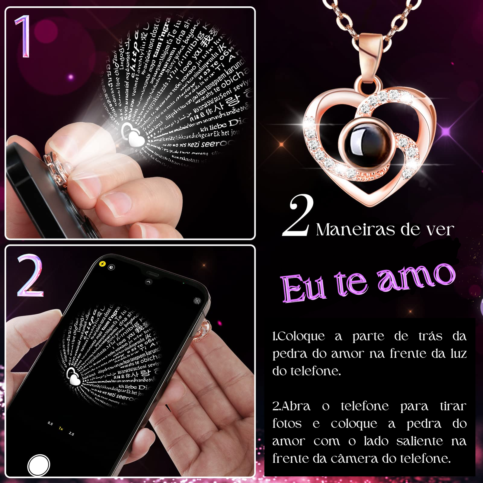 Urso Rotativo Com Rosa Real & Colar Eu Te Amo 100 Idiomas