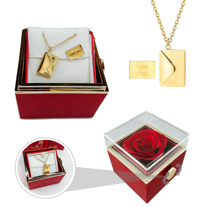 Caixa Rotativa Rosa Real & Colar Envelope Personalizado