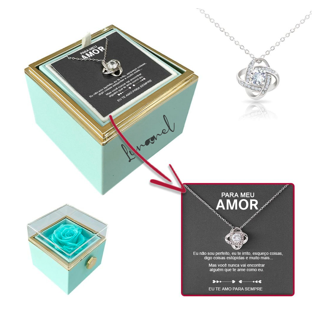 Caixa Rotativa Rosa Real & Colar Esterlina