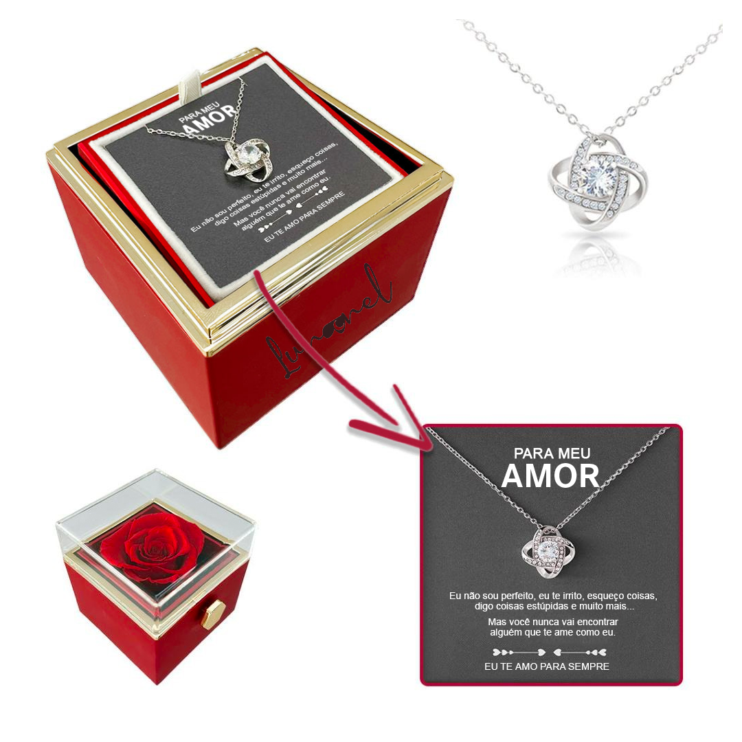 Caixa Rotativa Rosa Real & Colar Esterlina