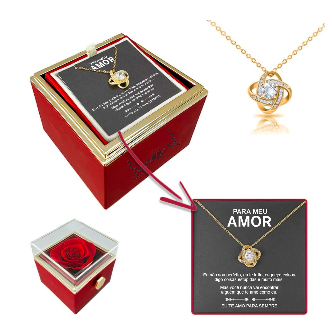 Caixa Rotativa Rosa Real & Colar Esterlina