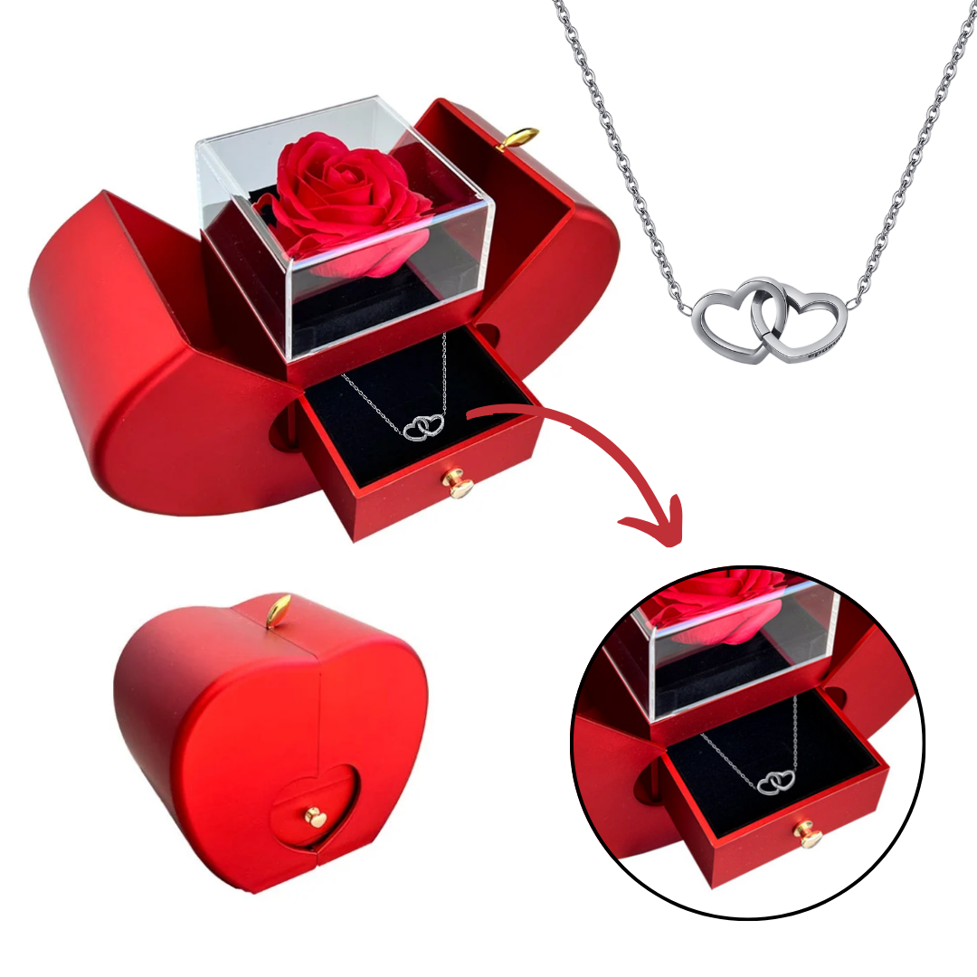 Caixa Maçã Com Rosa & Colar Dual Love Personalizado