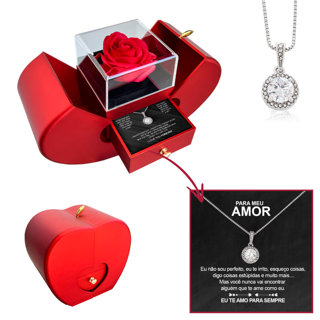 Caixa Maçã Com Rosa & Colar Aurora