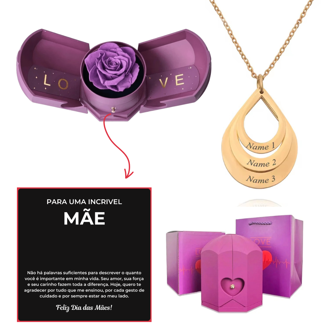 Caixa Asas & Colar Pingo Personalizado Com Nomes