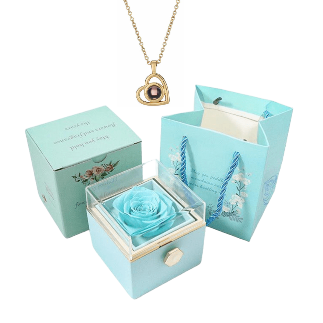 Caixa Rotativa Rosa Real & Colar Projeção Com Foto