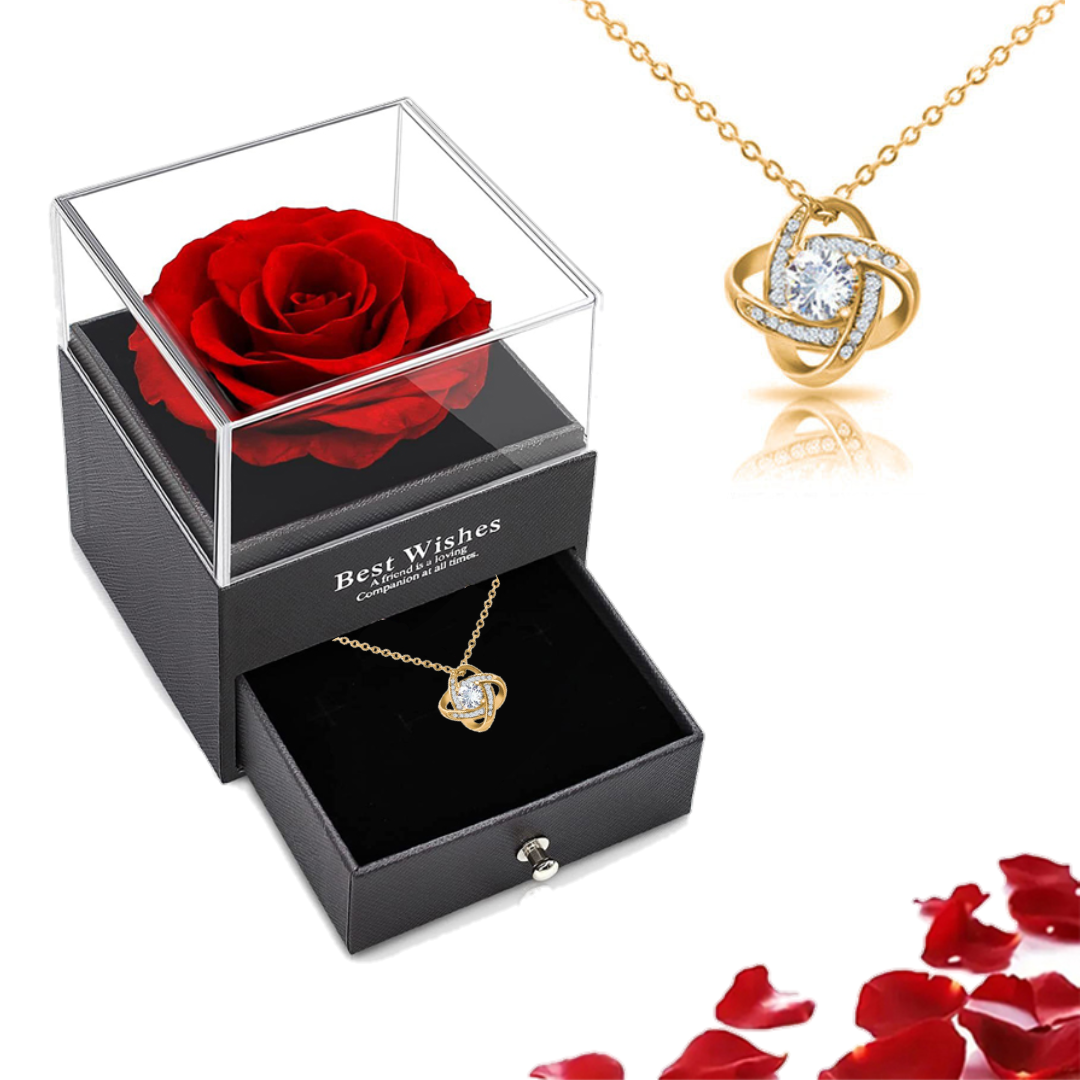 Caixa Com Rosa Real & Colar Esterlina