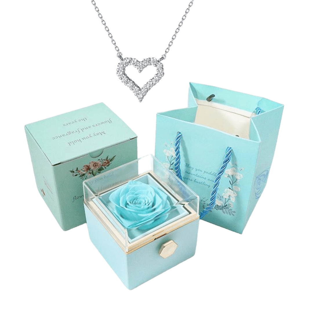 Caixa Rotativa Rosa Real & Colar Coração